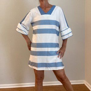 Mini Dress/Tunic Large Blue & White